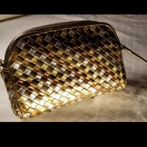 Morris Moskowitz VINTAGE tri color metallic leather woven clutch purse